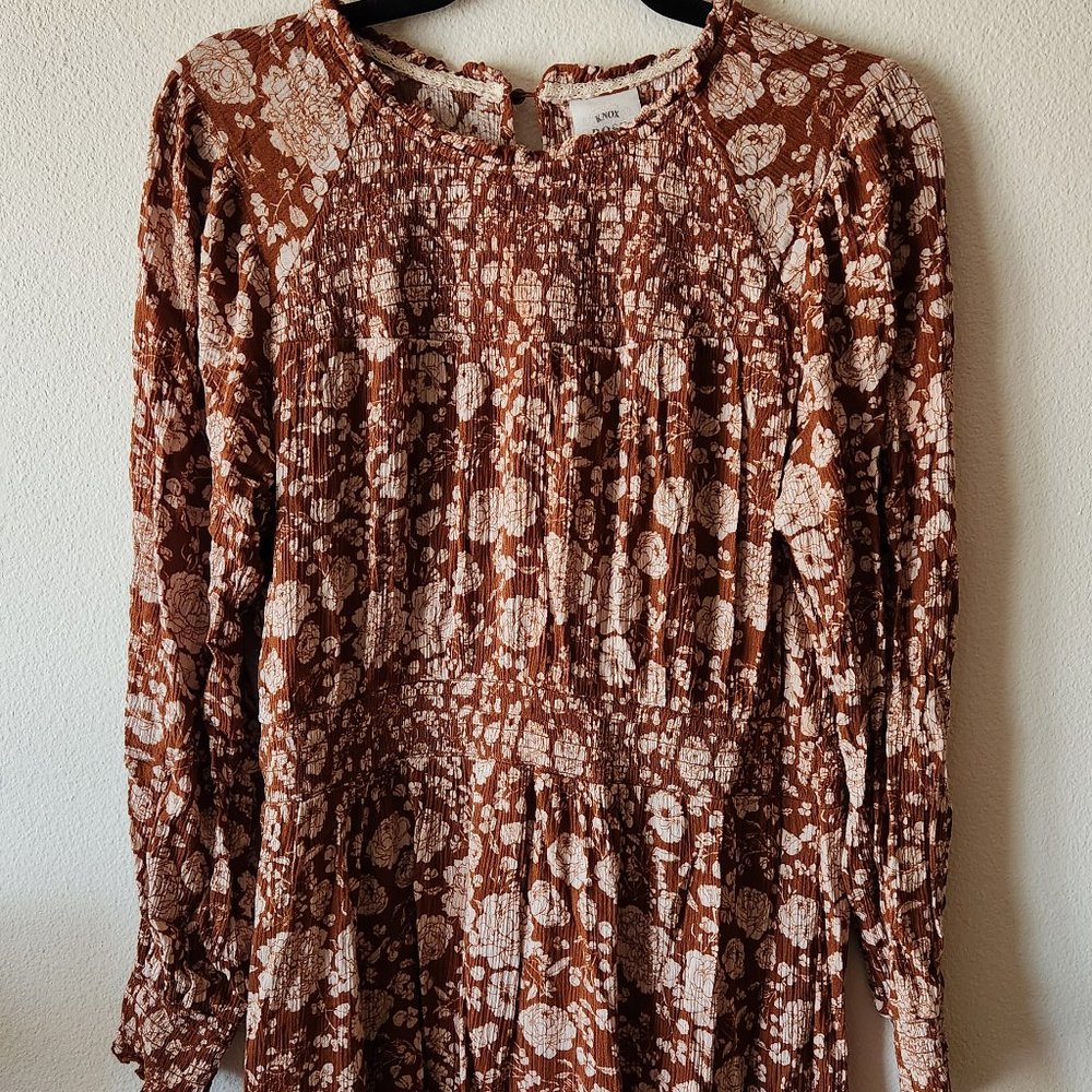 Knox Rose Rust Floral Long Sleeve Mini Dress